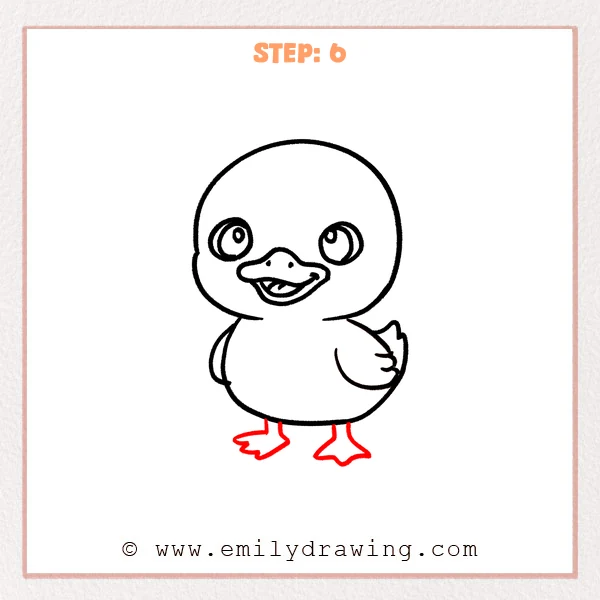 how to draw a cute duckling - Cute duckling Step 6 adding two short legs and broad webbed feet.