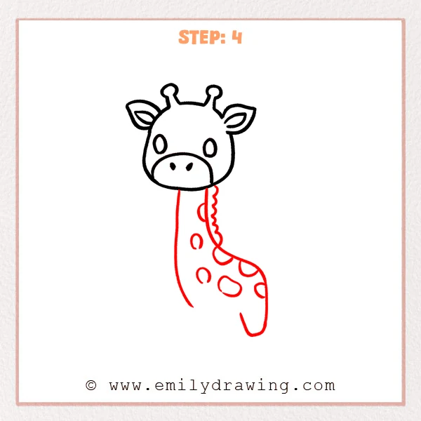 how to draw a cute giraffe - Cute giraffe Step 4 adding a long neck, curved body, mane, and spots.