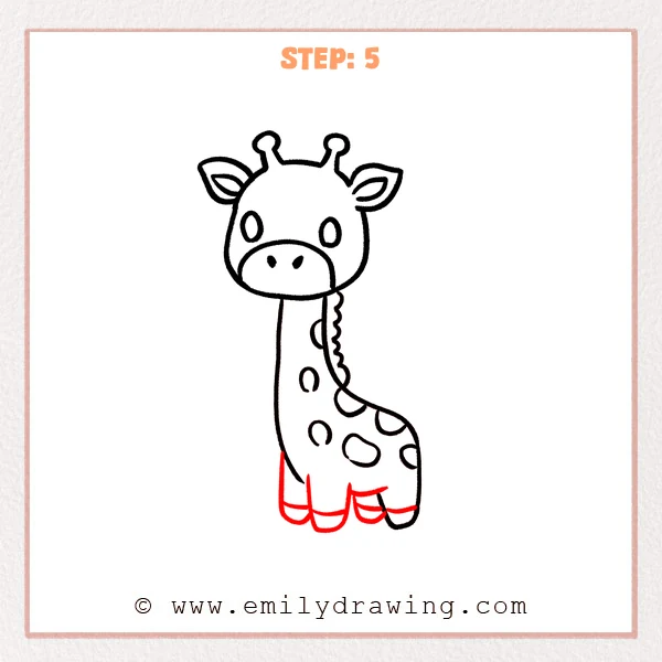how to draw a cute giraffe - Cute giraffe Step 5 adding four short legs with curved hoof bands.