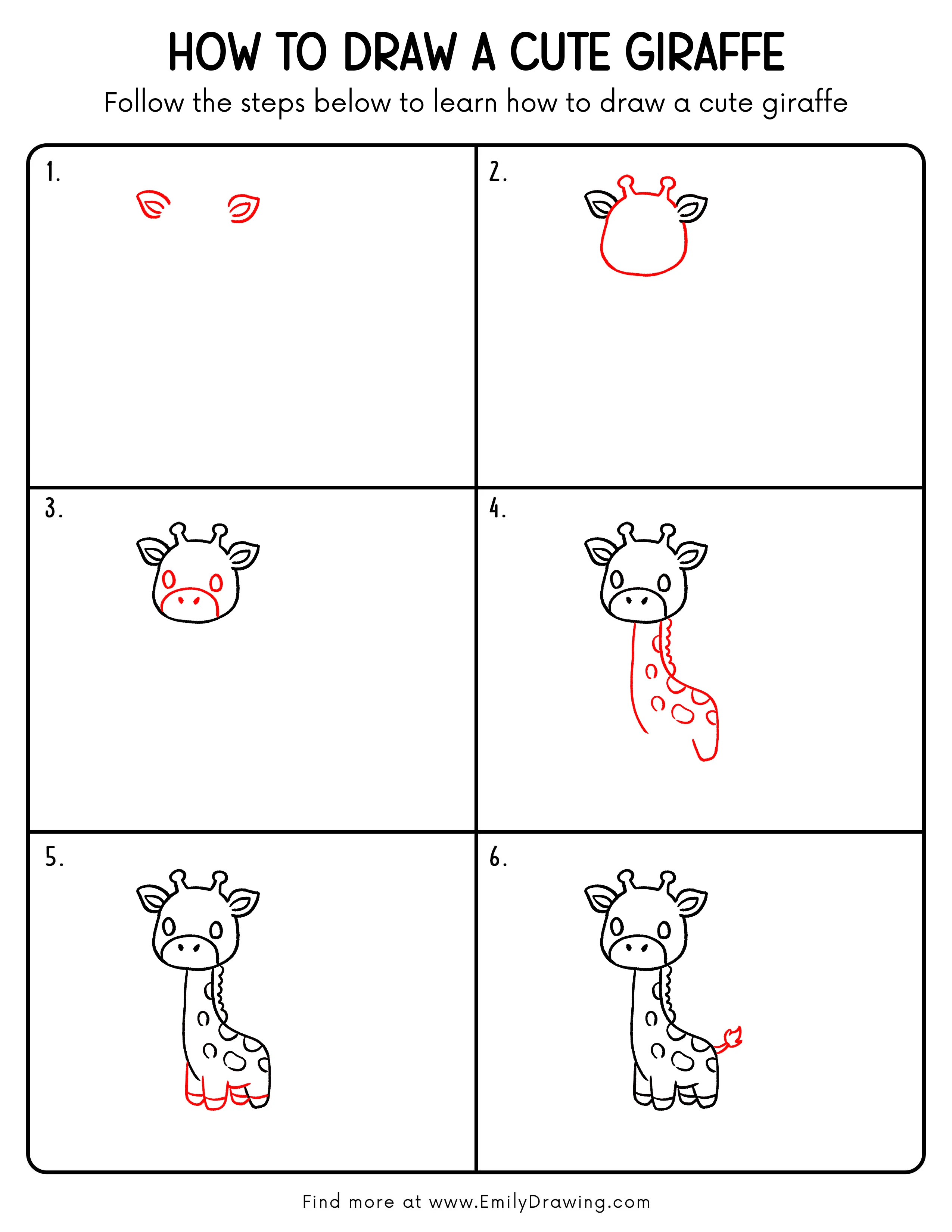 Printable Cute Giraffe Drawing Guide