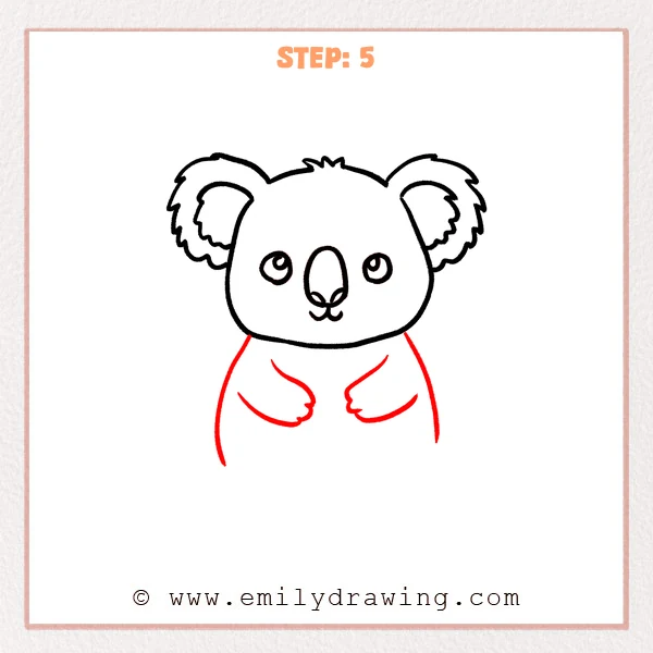 how to draw a cute koala - Cute koala Step 5 showing a tapered seated body and two curved forearms