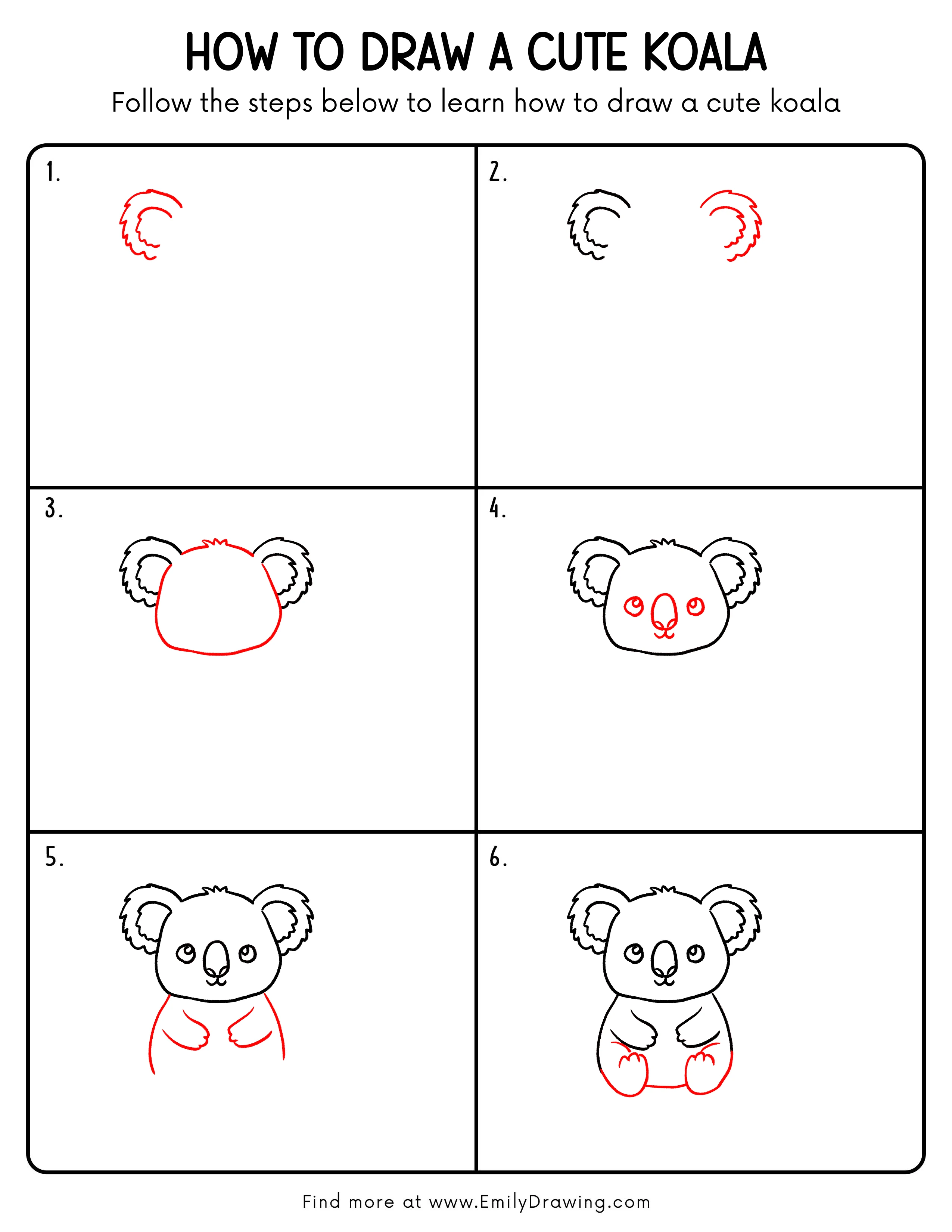 Printable Cute Koala Drawing Guide