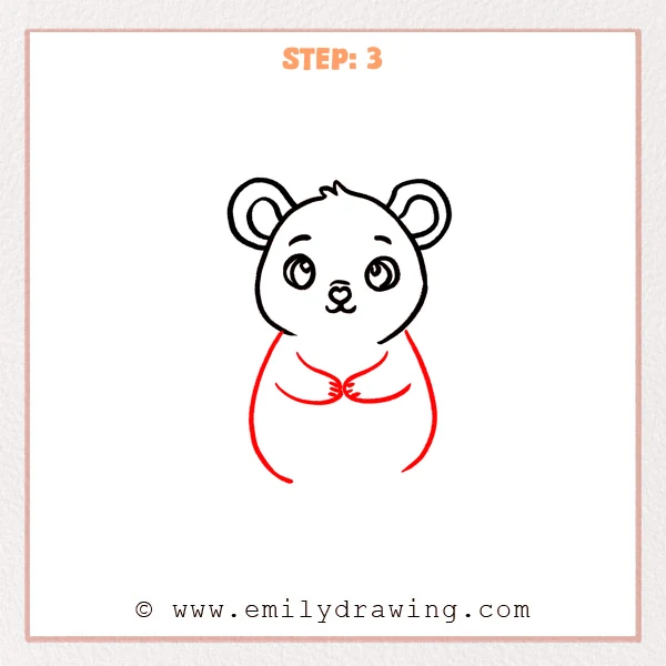 how to draw a cute rat - Cute rat Step 3 showing a rounded body and two forepaws meeting together