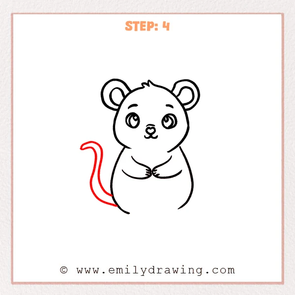 how to draw a cute rat - Cute rat Step 4 showing a long curved tail beside the seated body