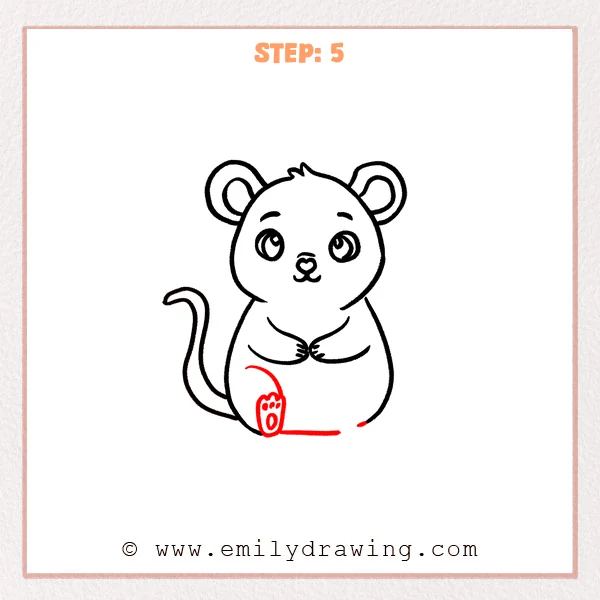 how to draw a cute rat - Cute rat Step 5 showing the left hind foot with paw-pad details