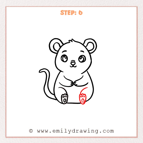 how to draw a cute rat - Cute rat Step 6 showing both hind feet and completed paw pads