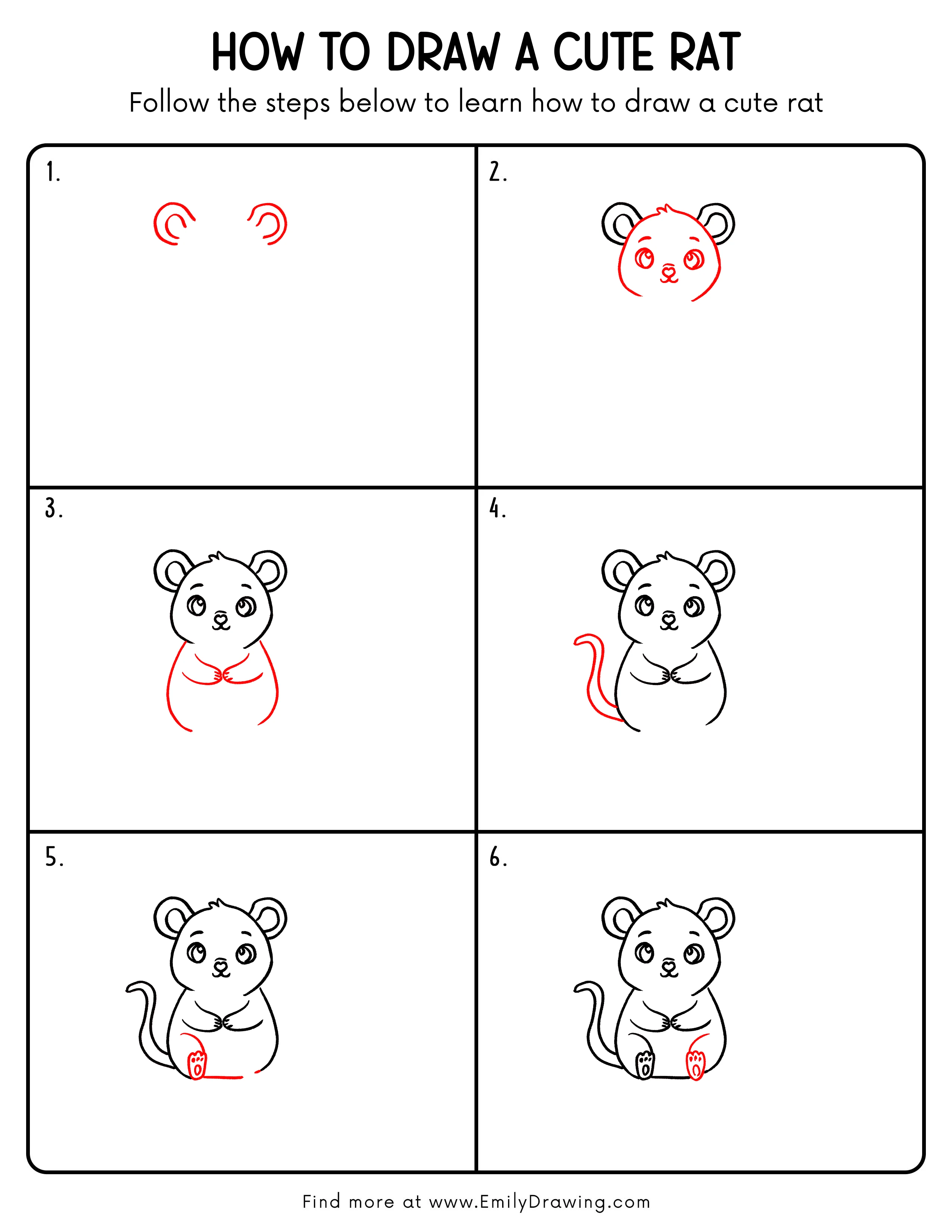 Printable Cute Rat Drawing Guide