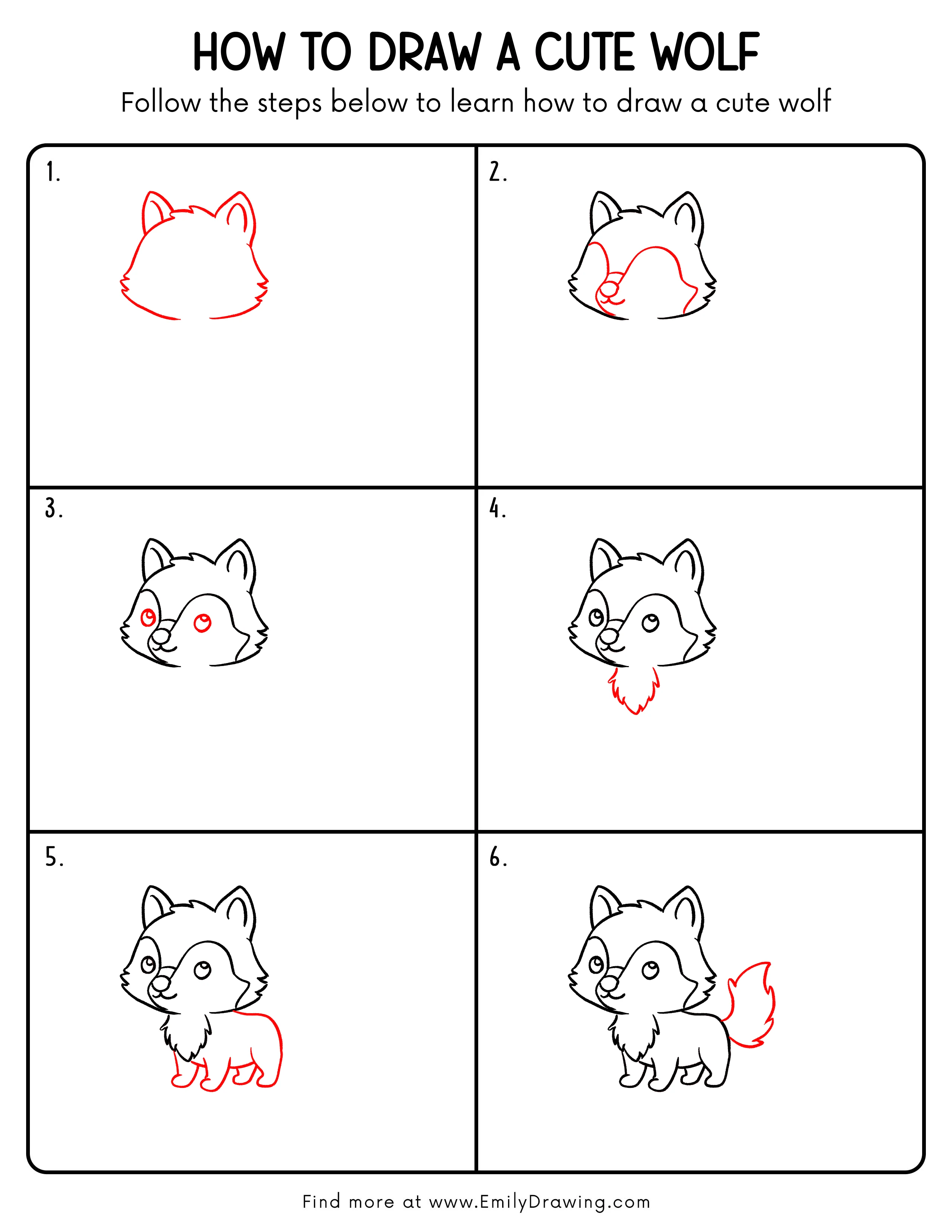 Printable Cute Wolf Drawing Guide