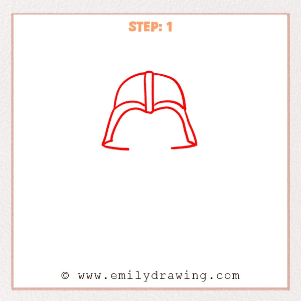 how to draw a darth vader - Darth Vader Step 1 showing the domed helmet outline with a central ridge