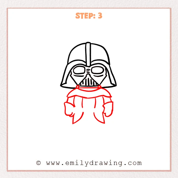 how to draw a darth vader - Darth Vader Step 3 showing shoulder armor, torso panels, arms, and gloves