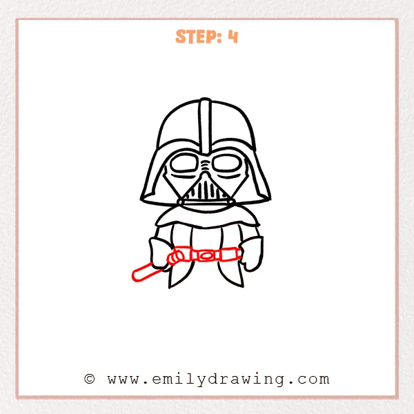 how to draw a darth vader - Darth Vader Step 4 showing a detailed belt and a lightsaber hilt in one hand
