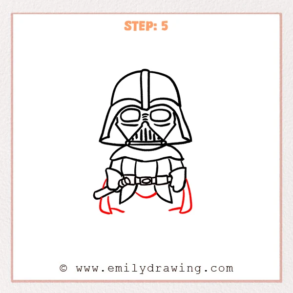 how to draw a darth vader - Darth Vader Step 5 showing the cape extending below the arms
