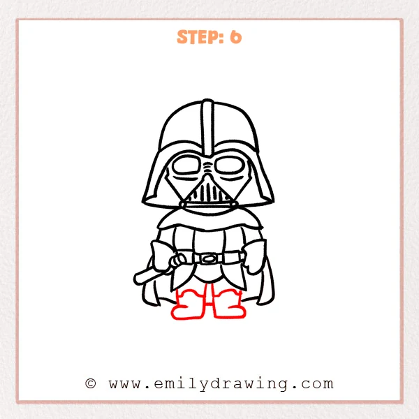 how to draw a darth vader - Darth Vader Step 6 showing two short legs and wide boots completing the character