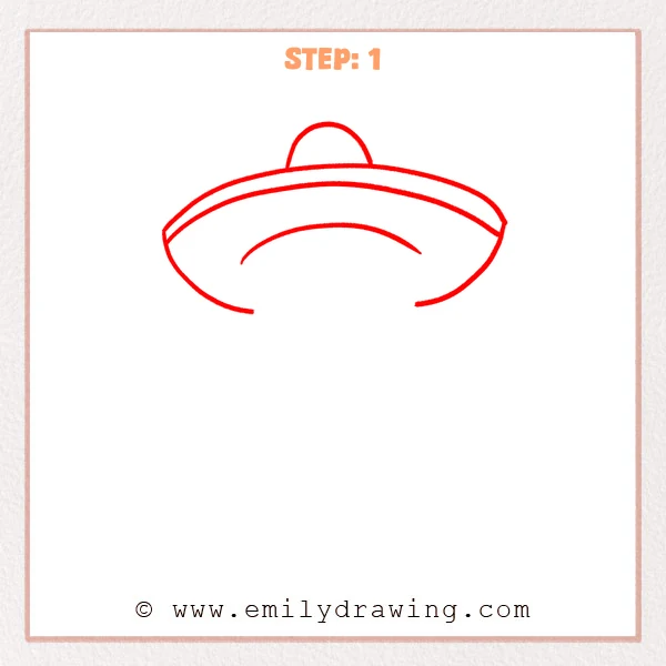 how to draw a day of the dead - Day of the Dead Step 1 showing a wide curved hat with a band and crown