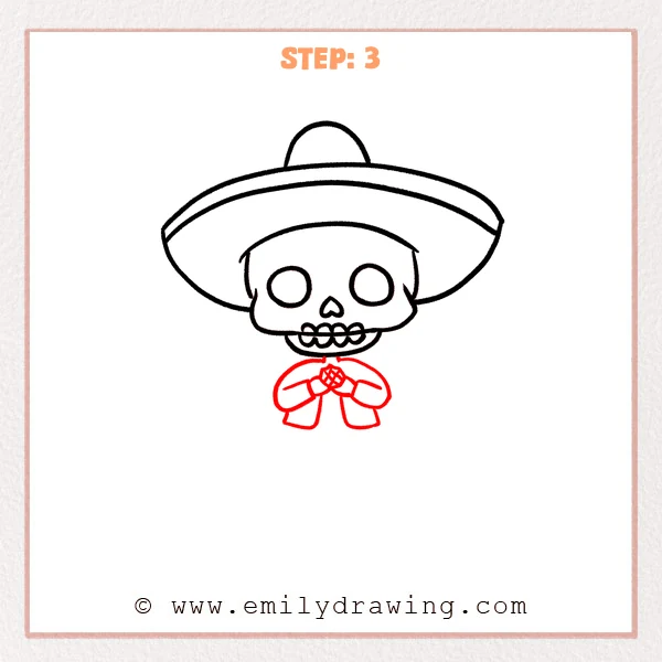 how to draw a day of the dead - Day of the Dead Step 3 showing bent sleeves and clasped skeletal hands