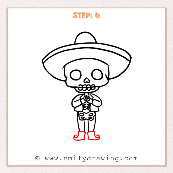how to draw a day of the dead - Day of the Dead Step 6 showing two wide boots with curled toes