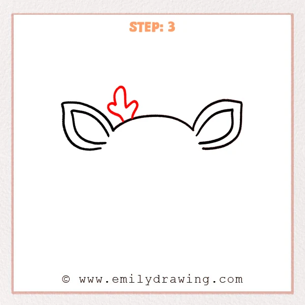 how to draw a deer head - Deer head Step 3 showing a small branched antler on the left