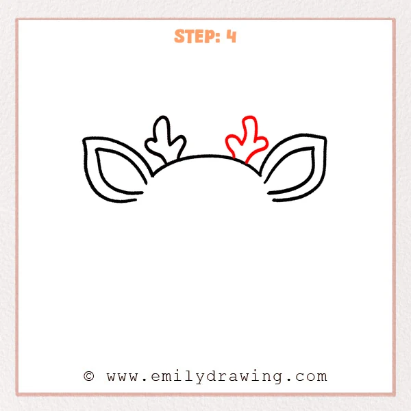 how to draw a deer head - Deer head Step 4 showing matching small antlers above both sides