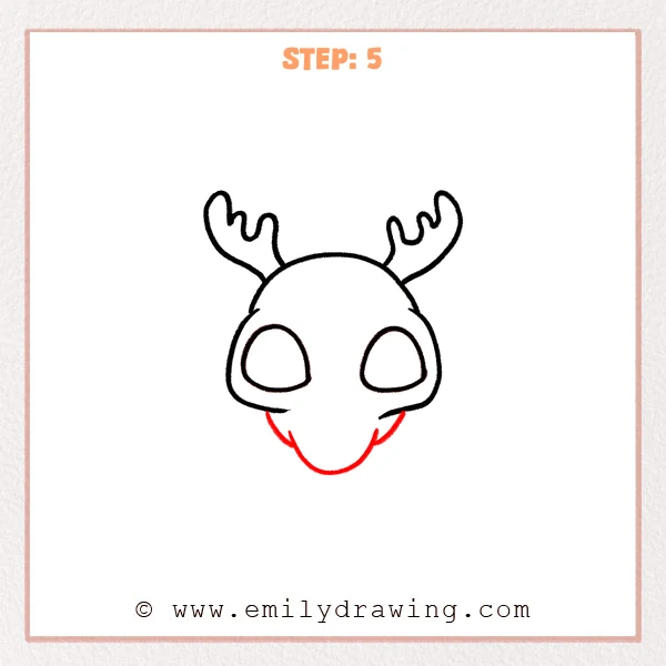 how to draw a deer skull - Deer skull Step 5 showing the long tapered muzzle completing the skull outline