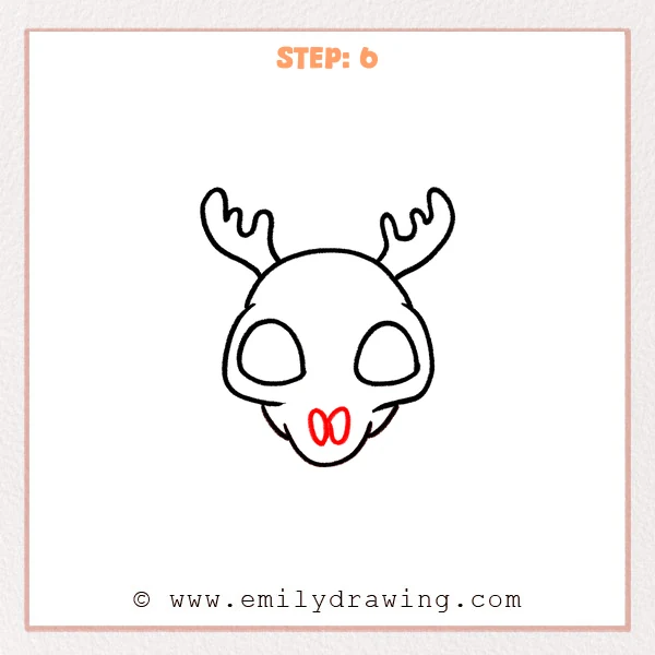 how to draw a deer skull - Deer skull Step 6 showing two oval nasal openings in the tapered muzzle