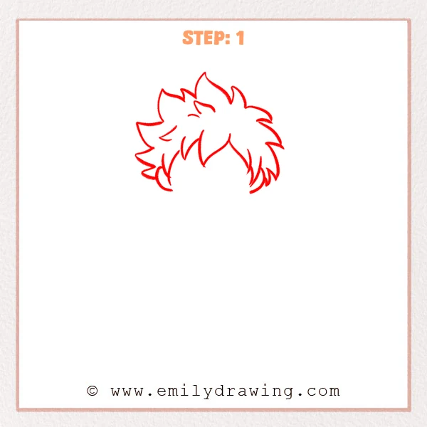 how to draw a deku - Deku Step 1 showing a full outline of layered spiky hair