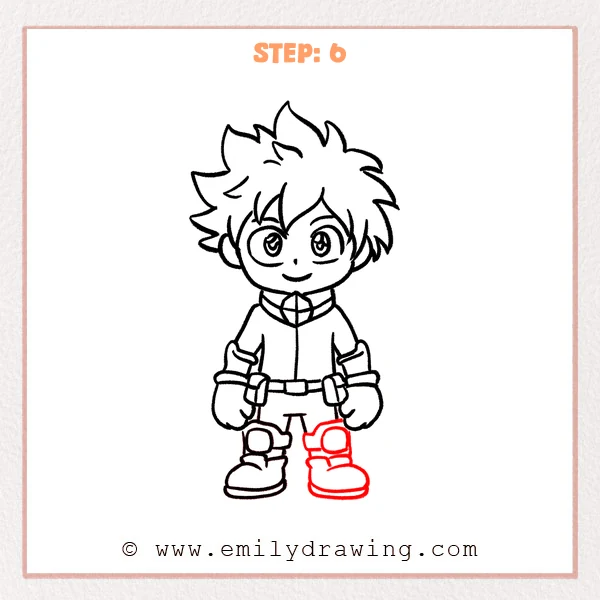 how to draw a deku - Deku Step 6 showing both armored legs and boots completing the character
