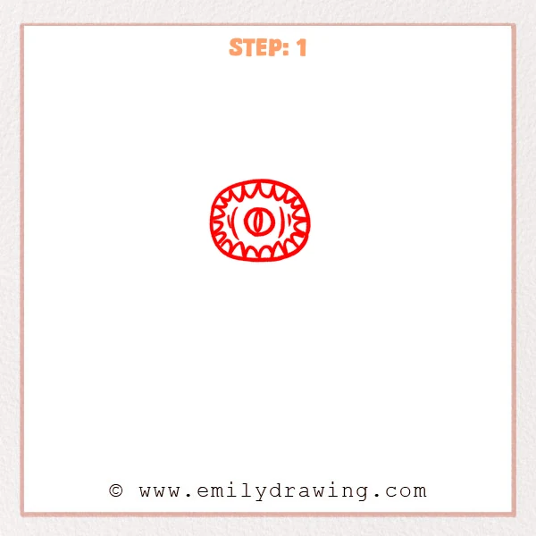 how to draw a demogorgon - Demogorgon Step 1 showing a toothed circular opening with a vertical central pupil