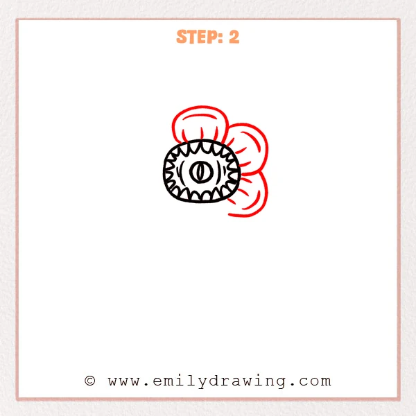 how to draw a demogorgon - Demogorgon Step 2 showing three fleshy petals around the open head