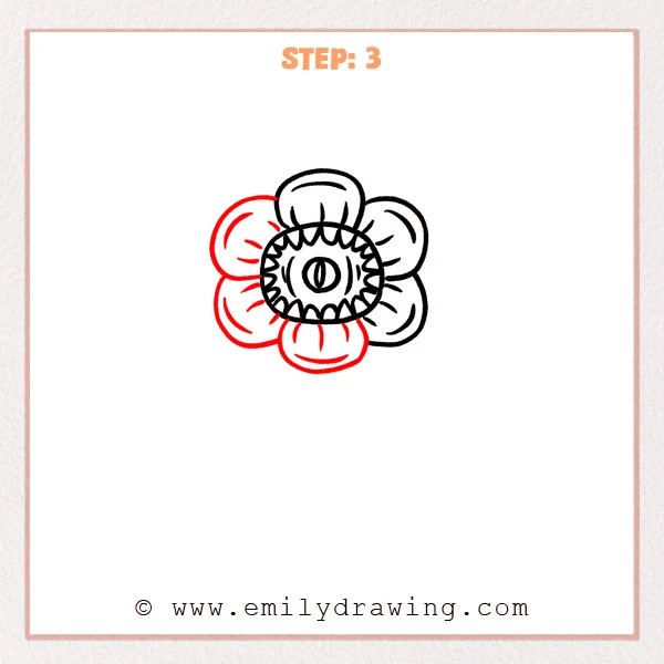 how to draw a demogorgon - Demogorgon Step 3 showing a complete five-petaled open head