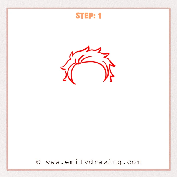 how to draw a demon slayer - Demon Slayer Step 1 showing a rounded hairstyle made from pointed locks