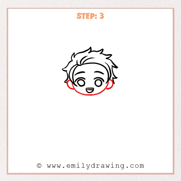 how to draw a demon slayer - Demon Slayer Step 3 showing two ears and a rounded jaw completing the head