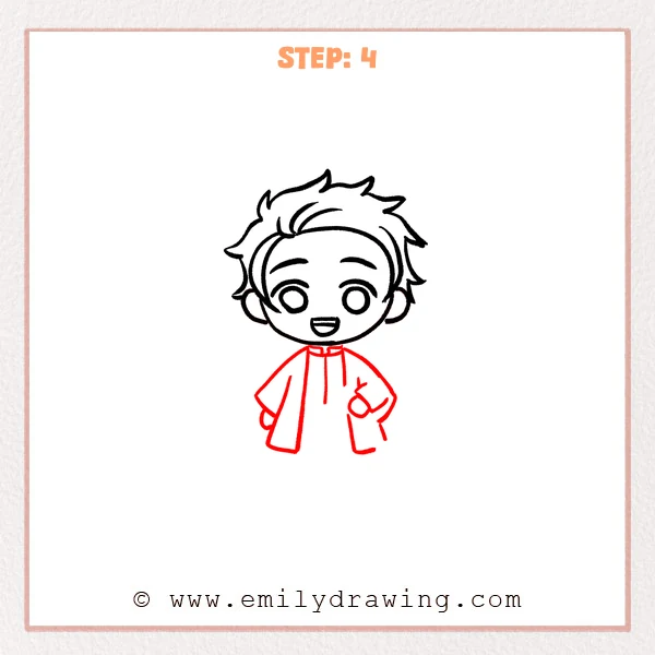 how to draw a demon slayer - Demon Slayer Step 4 showing a long outer coat, uniform top, arms, and hands