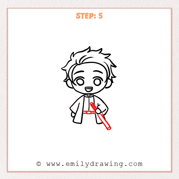 how to draw a demon slayer - Demon Slayer Step 5 showing a waist belt and diagonally held sheathed sword