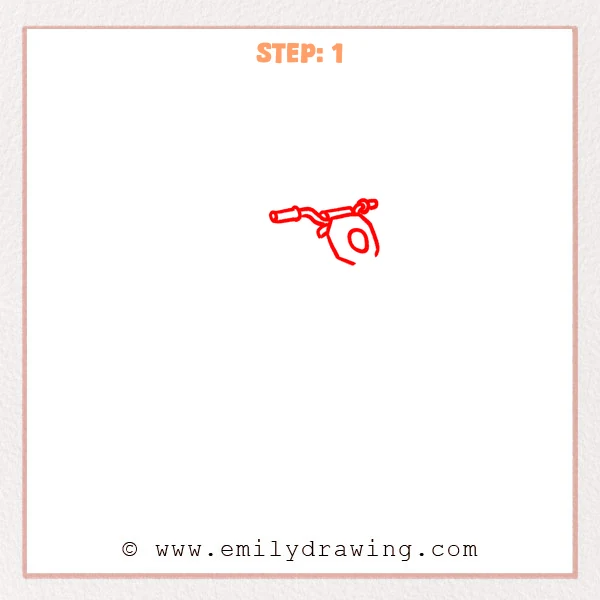 how to draw a dirt bike - Dirt bike Step 1 showing handlebars, grips, controls, and headlight