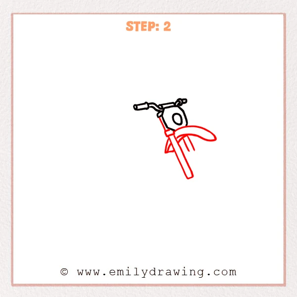 how to draw a dirt bike - Dirt bike Step 2 showing the front fork and curved fender