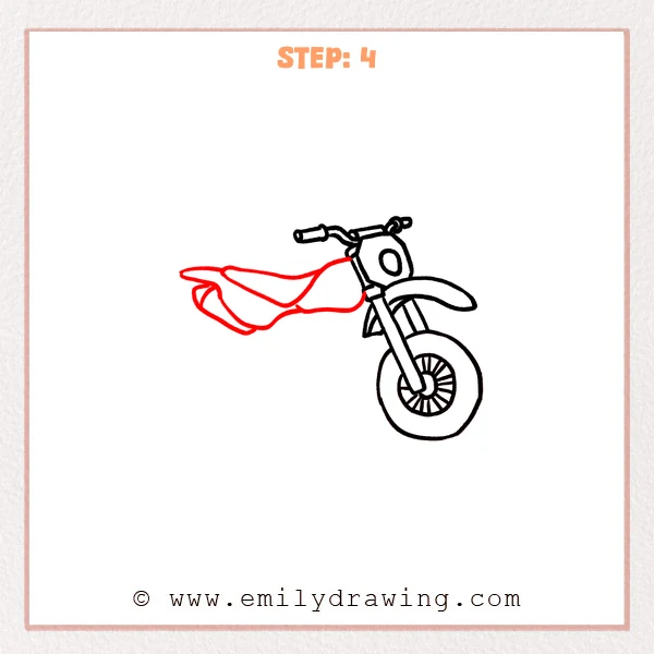 how to draw a dirt bike - Dirt bike Step 4 showing a long seat and layered rear body panels