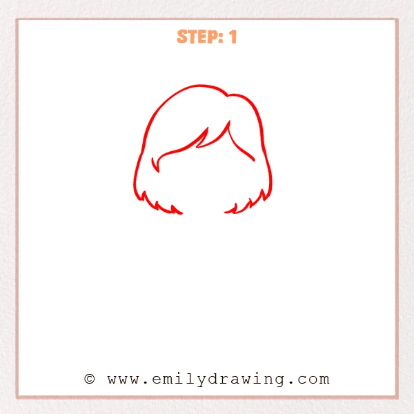 how to draw a doctor - Doctor Step 1 showing a rounded bob hairstyle with a side-swept fringe