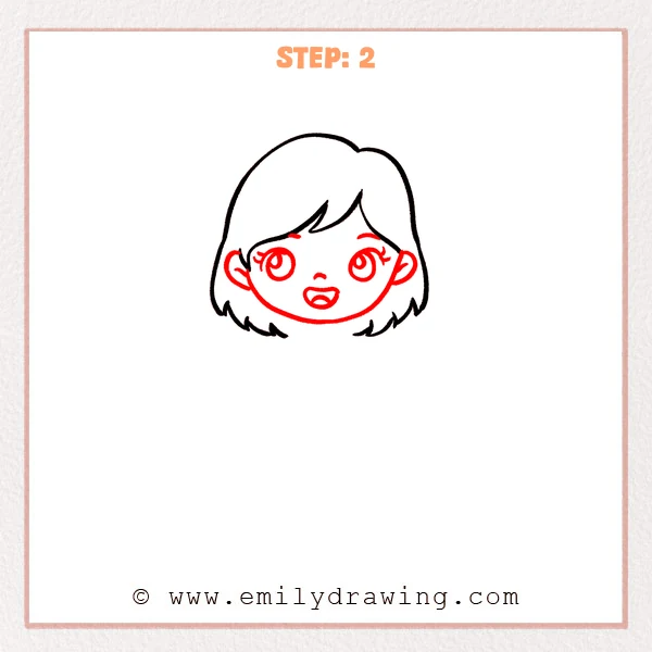 how to draw a doctor - Doctor Step 2 showing the completed cheerful face inside the hairstyle