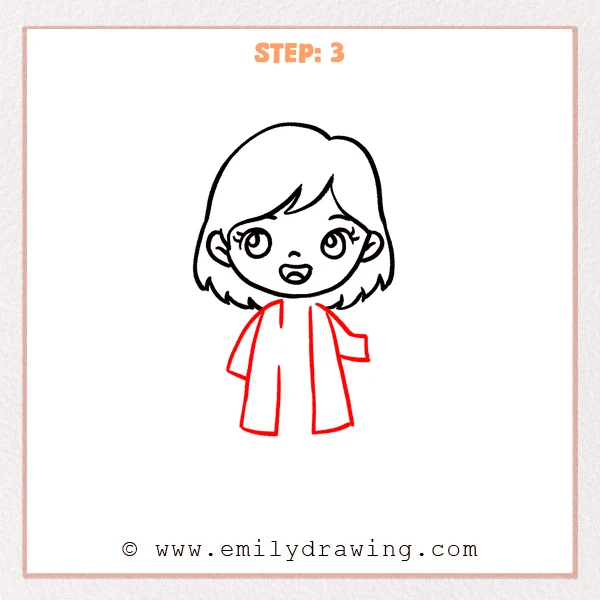 how to draw a doctor - Doctor Step 3 showing the face above a long open lab coat and sleeves