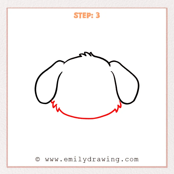 how to draw a dog face - Dog face Step 3 showing a rounded face outline with furry cheeks