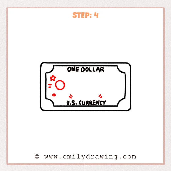 how to draw a dollar bill - Dollar bill Step 4 showing decorative symbols on the left side