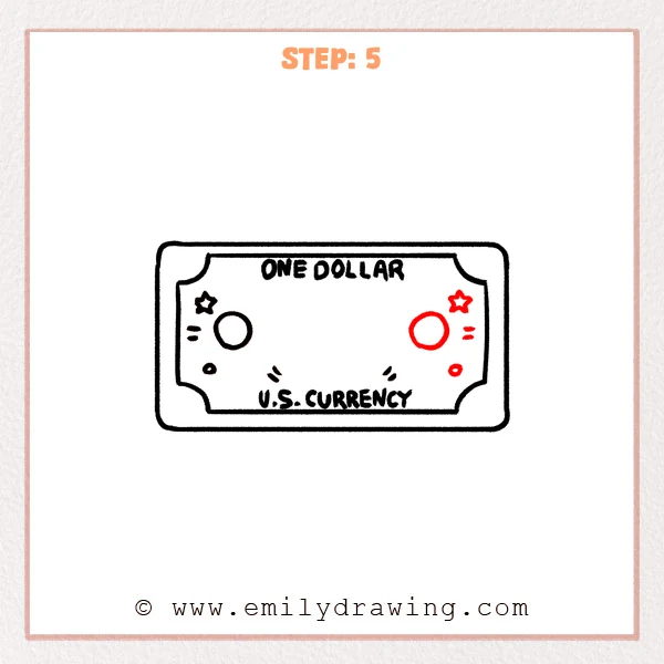 how to draw a dollar bill - Dollar bill Step 5 showing matching decorative symbols on both sides