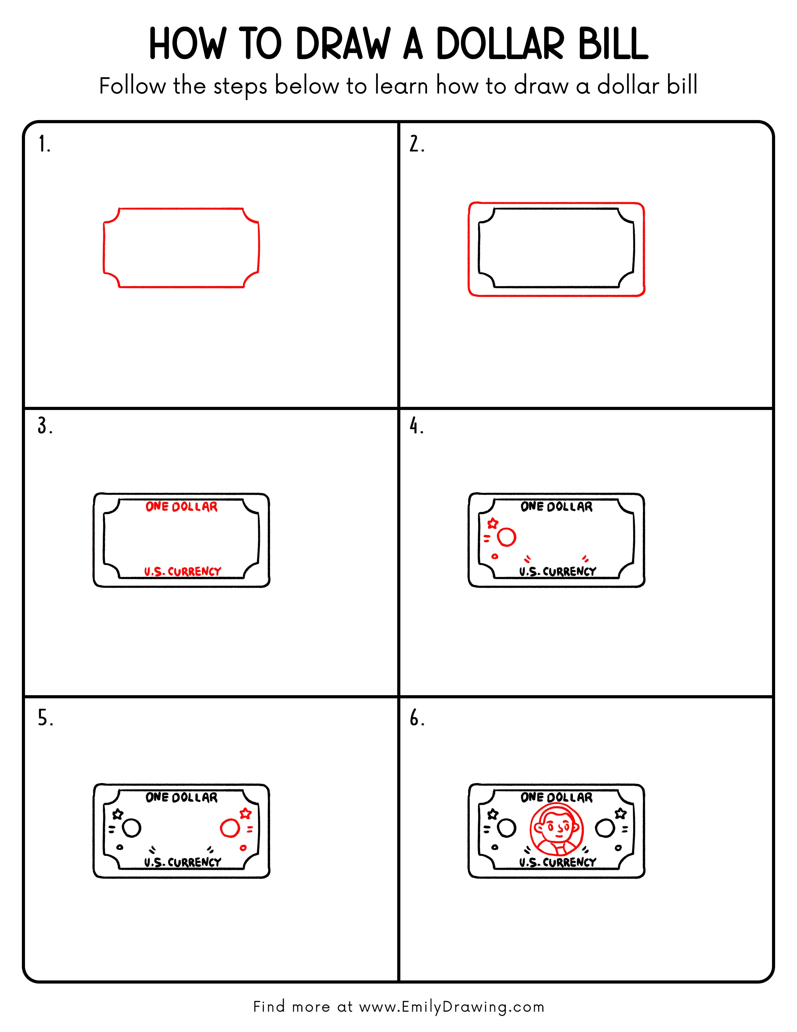 Printable Dollar Bill Drawing Guide