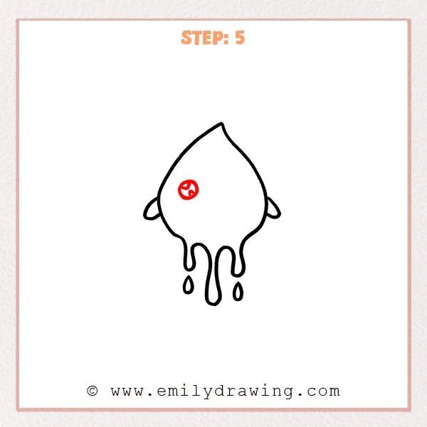 how to draw a drips - Drips Step 5 showing one decorative swirling eye on the character