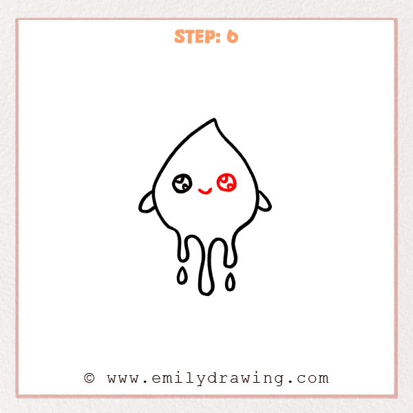 how to draw a drips - Drips Step 6 showing two patterned eyes and a smile completing the character