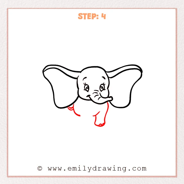 how to draw a dumbo - Dumbo Step 4 showing a small body, tail, and one front leg