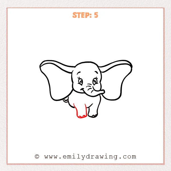 how to draw a dumbo - Dumbo Step 5 showing two sturdy front legs below the body