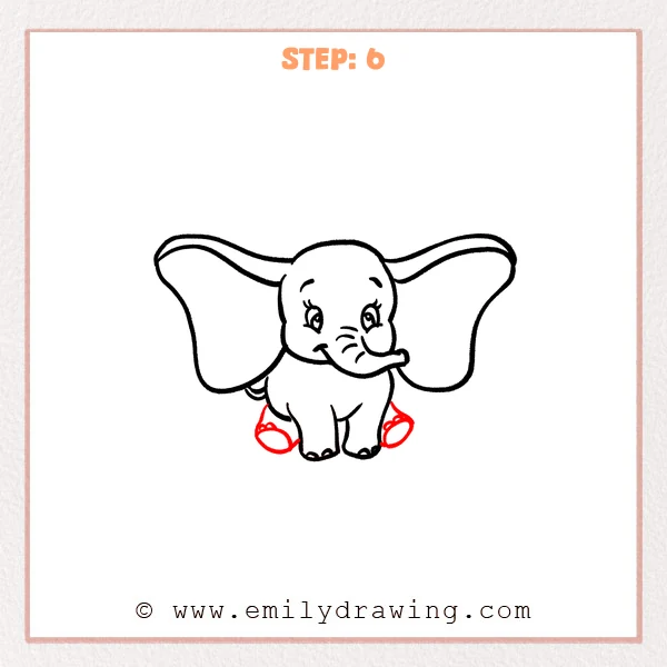 how to draw a dumbo - Dumbo Step 6 showing two rear feet completing the seated elephant