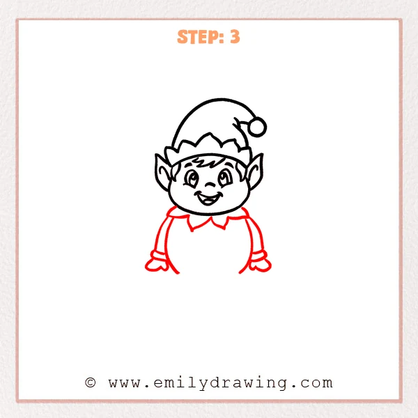 how to draw an elf on a shelf - Elf on a Shelf Step 3 showing the collared torso and two lowered arms