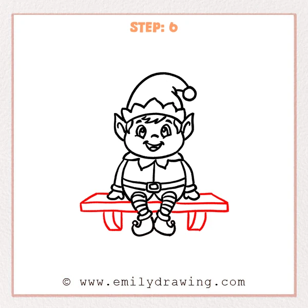 how to draw an elf on a shelf - Elf on a Shelf Step 6 showing the seated elf on a supported shelf